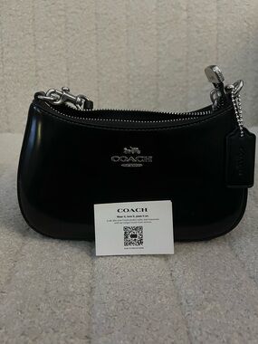 Coach mini Teri Black Leather Shoulder Bag with silver logo/hardware.